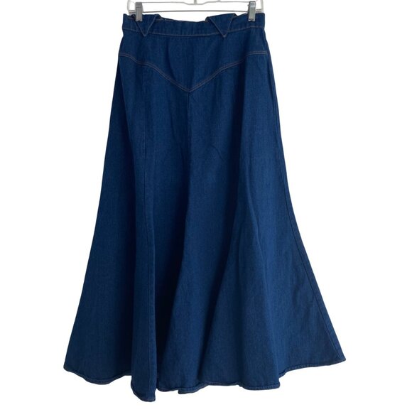 Vintage Circle T by Marilyn Lenox Denim Maxi Skirt Size 13/14 Western Cowgirl - Picture 1 of 14